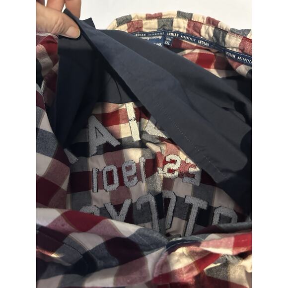 Indian Motorcycle Flannel Shirt 3XL Red Plaid Authentic Excellent - Picture 10 of 16